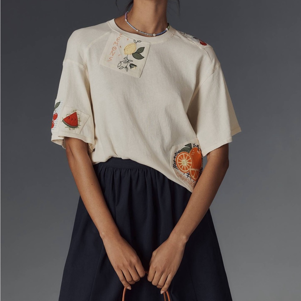 Maeve Short-Sleeve Fruit-Embroidered Top Anthropologie